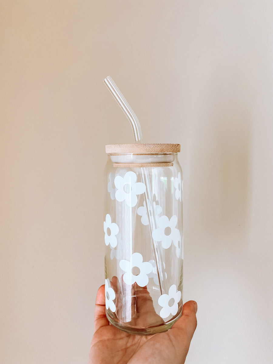 20oz Retro Flowers Glass Cup – Penny & Co