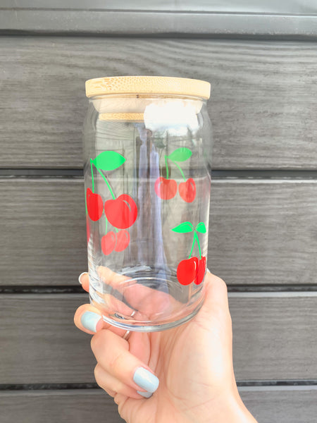 Retro Red Cherries Glass Cup