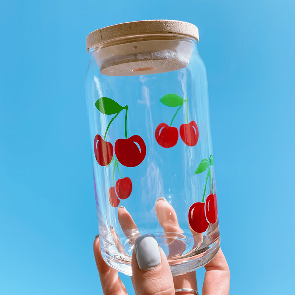 Retro Red Cherries Glass Cup