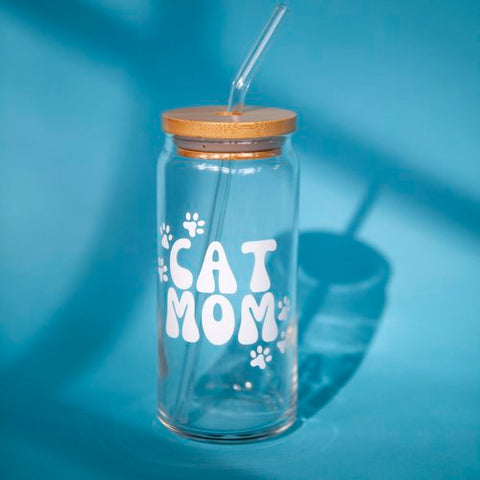 20oz Cat Mom Glass Cup