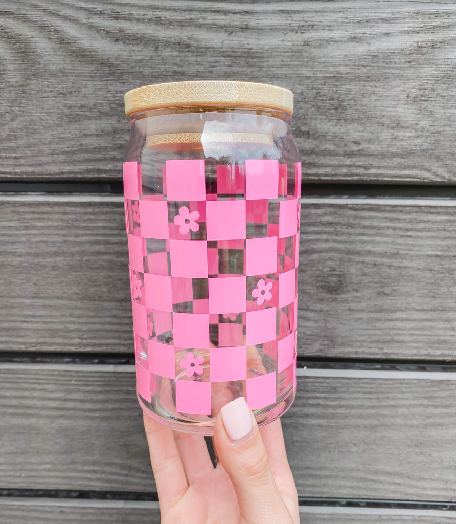 Retro Checkered Glass Cup