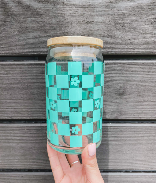 Retro Checkered Glass Cup